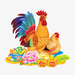 公鸡和母鸡装饰图案素材