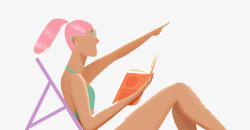 沙滩看书看书的比基尼美女高清图片