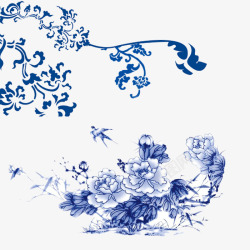 牡丹卡通青花瓷牡丹花纹高清图片