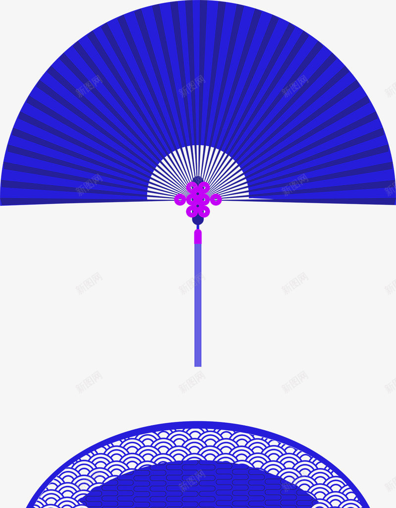 蓝色中国风扇子装饰图案png免抠素材_新图网 https://ixintu.com 中国风 免抠PNG 扇子 蓝色 装饰图案