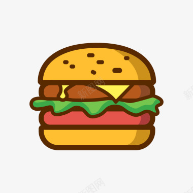 食物感恩节彩色手绘汉堡美食元素图标图标
