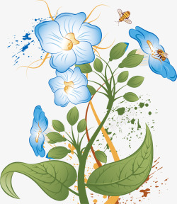 蓝色小花丛花丛中飞舞的蜜蜂矢量图高清图片