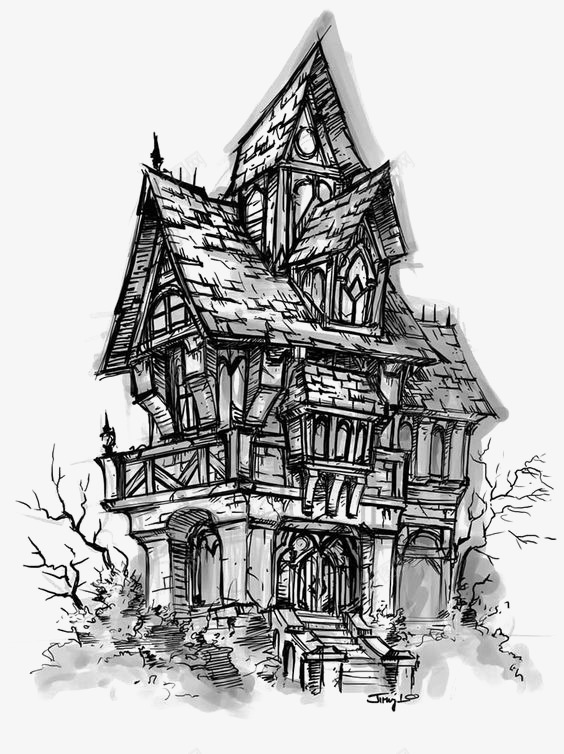 复古房子png免抠素材_新图网 https://ixintu.com 古堡素描 古建 城堡 手绘房子 素描房子
