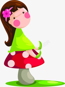 蘑菇女孩女孩卡通蘑菇可爱儿童节六一61高清图片