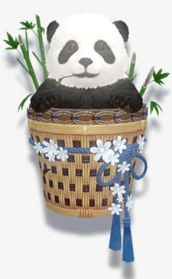 熊猫篮子竹子素材