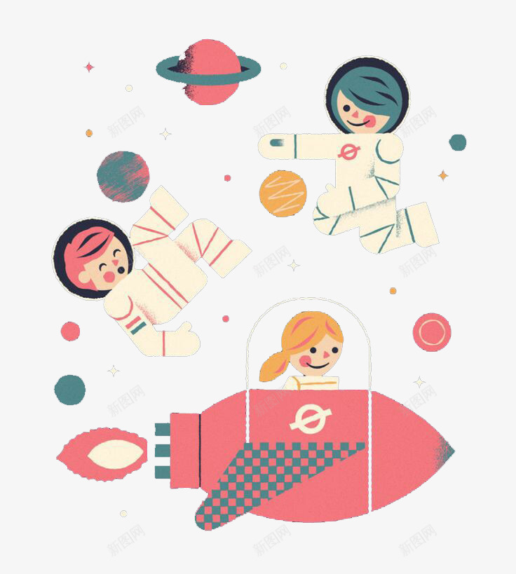 小女孩宇航员与星球飞船png免抠素材_新图网 https://ixintu.com 宇航员 插画 星球 飞船