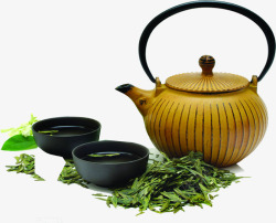 绿色的茶壶端午绿色茶叶茶壶高清图片