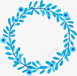 蓝色藤蔓手绘花环高清图片