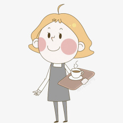 卡通服务员端着咖啡的女服务员高清图片