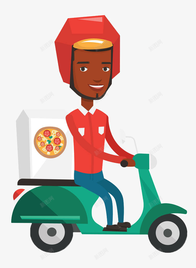 非洲外卖小哥png免抠素材_新图网 https://ixintu.com 卡通手绘 戴帽子的人 电动车 送外卖的人 配送 非洲人 食物