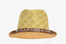 带高帽厨师棕色度假铆钉皮质男士沙滩帽实物高清图片