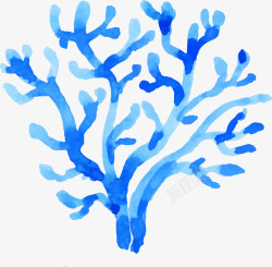 世界海洋日手绘蓝色珊瑚素材