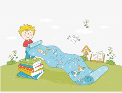 孩童玩耍书本草地背景卡通插画矢量图高清图片