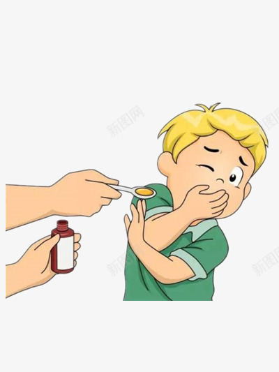 孩子不吃药png免抠素材_新图网 https://ixintu.com 人物 勺子 吃药卡通图 彩色 药瓶