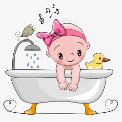 宝宝洗澡温度计洗澡的婴儿高清图片