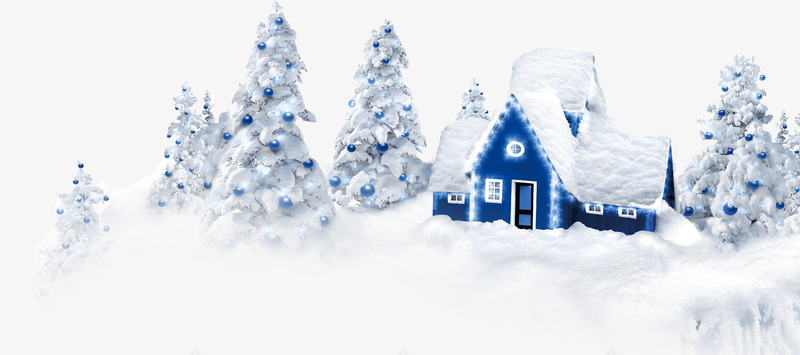 冰雪小屋png免抠素材_新图网 https://ixintu.com 冬天的雪景 圣诞树 树木 蓝色小房子