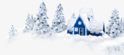 蓝色圣诞树彩条冰雪小屋高清图片