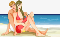 沙滩上度蜜月沙滩上的情侣高清图片