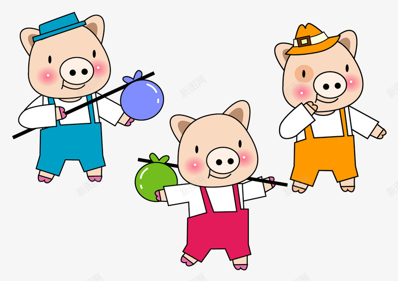 三只小猪psd免抠素材_新图网 https://ixintu.com 三只小猪 六一 卡通小猪 插画
