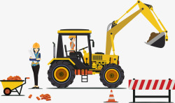 卡通工程车手绘建筑工程车辆挖土机矢量图高清图片