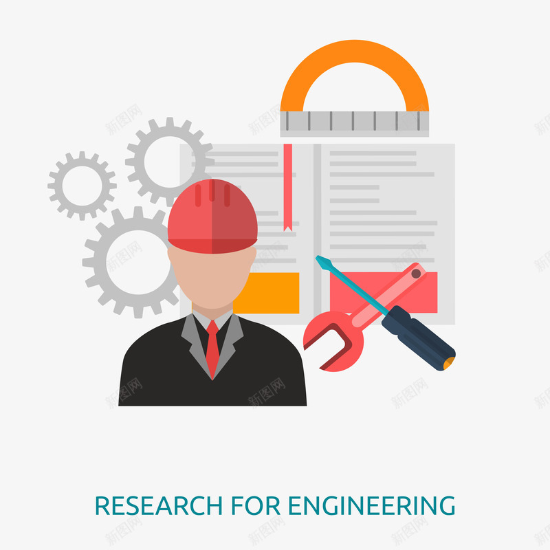 扁平工程师研究插画矢量图ai免抠素材_新图网 https://ixintu.com 书本 尺子 工具 工程师 研究 矢量图