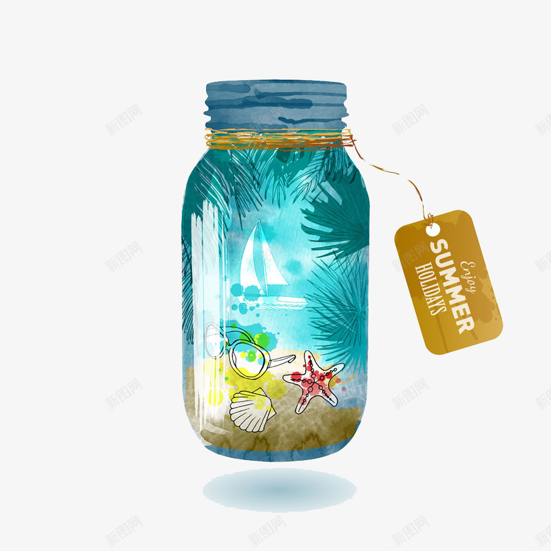 漂流瓶中的沙滩用品png免抠素材_新图网 https://ixintu.com 中的沙滩用品 海水 海滩 海边 滩岸 漂流瓶