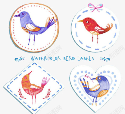 4款经典系水彩绘鸟类标签图标图标