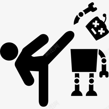 男人踢机器人头图标图标