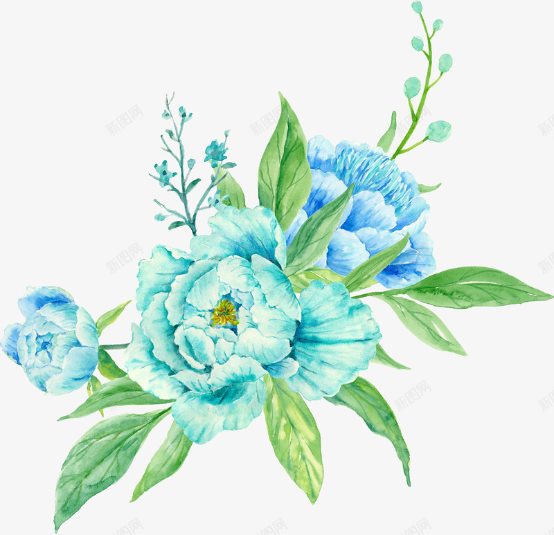 蓝色装饰花朵png免抠素材_新图网 https://ixintu.com 叶子 手绘 桔梗 简图 花朵 蓝色的 藤条 装饰