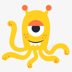黄色怪物手绘黄色独眼章鱼矢量图高清图片