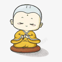 阿弥陀佛手绘打坐的小和尚高清图片