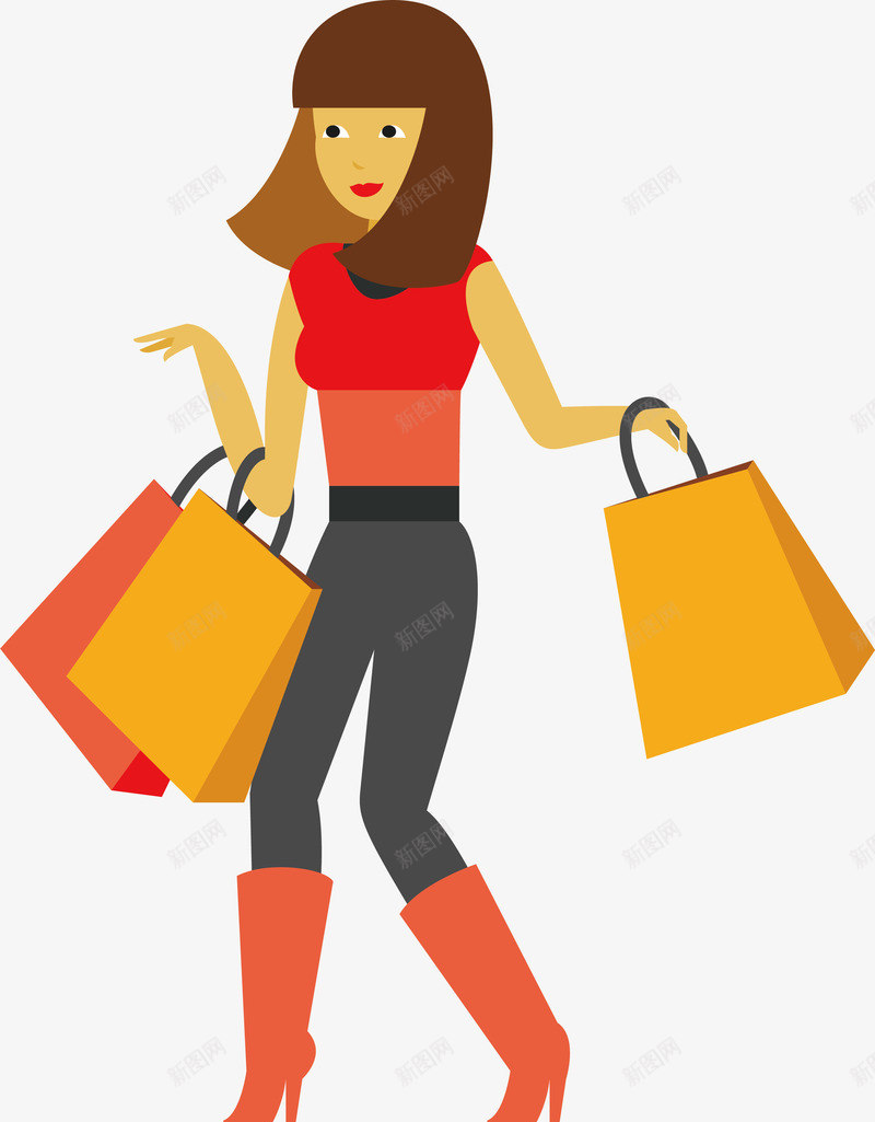 拎着购物袋的女人png免抠素材_新图网 https://ixintu.com 商场促销 时尚女性 满载而归 矢量png 购物女人 购物袋