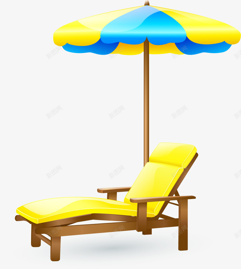 躺椅png免抠素材_新图网 https://ixintu.com 伞 坐躺椅子 沙滩 躺椅 遮阳伞 黄色