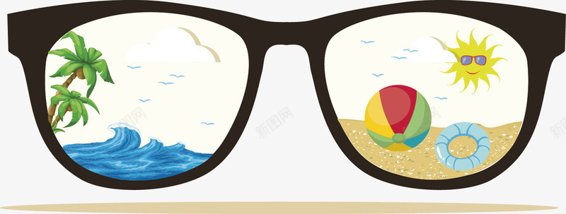 沙滩眼镜矢量图ai免抠素材_新图网 https://ixintu.com 太阳 气球 沙滩 海水 眼镜 蓝色 矢量图