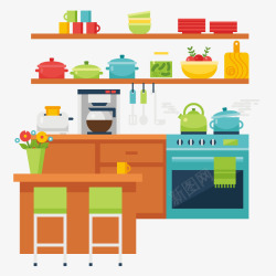 锅碗瓢勺设计厨房生活用品图标场景矢量图高清图片