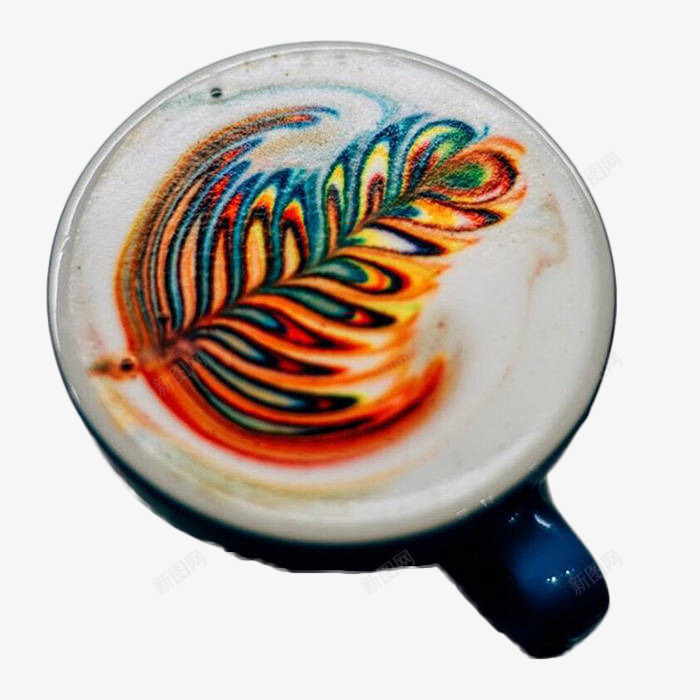 拥有彩色拉花的咖啡png免抠素材_新图网 https://ixintu.com 个性拉花 咖啡 奶泡 彩虹颜色