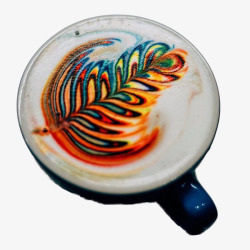 奶泡咖啡机拥有彩色拉花的咖啡高清图片