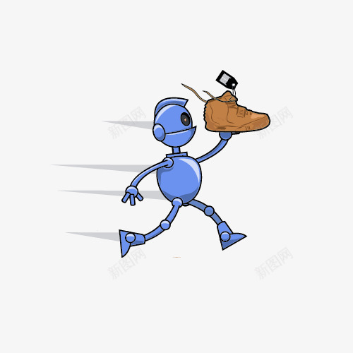 拿着鞋奔跑的机器人png免抠素材_新图网 https://ixintu.com 奔跑的机器人 机器人 蓝色机器人 鞋子标签
