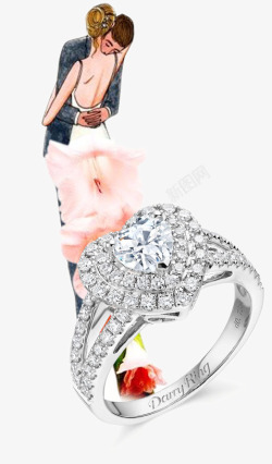 粉色珠宝戒指中的新郎新娘高清图片