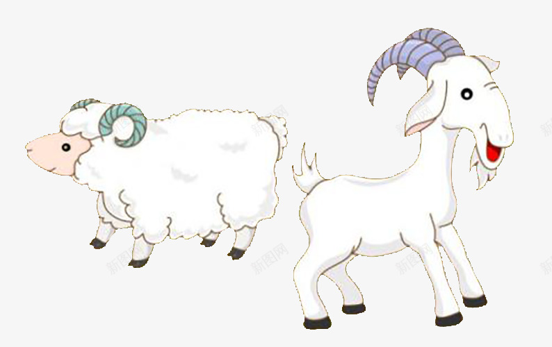 一只山羊和绵羊png免抠素材_新图网 https://ixintu.com 咩咩叫 唯美山羊 大大的犄角 小白羊 白色的羊毛 站立的山羊和绵羊 芦花