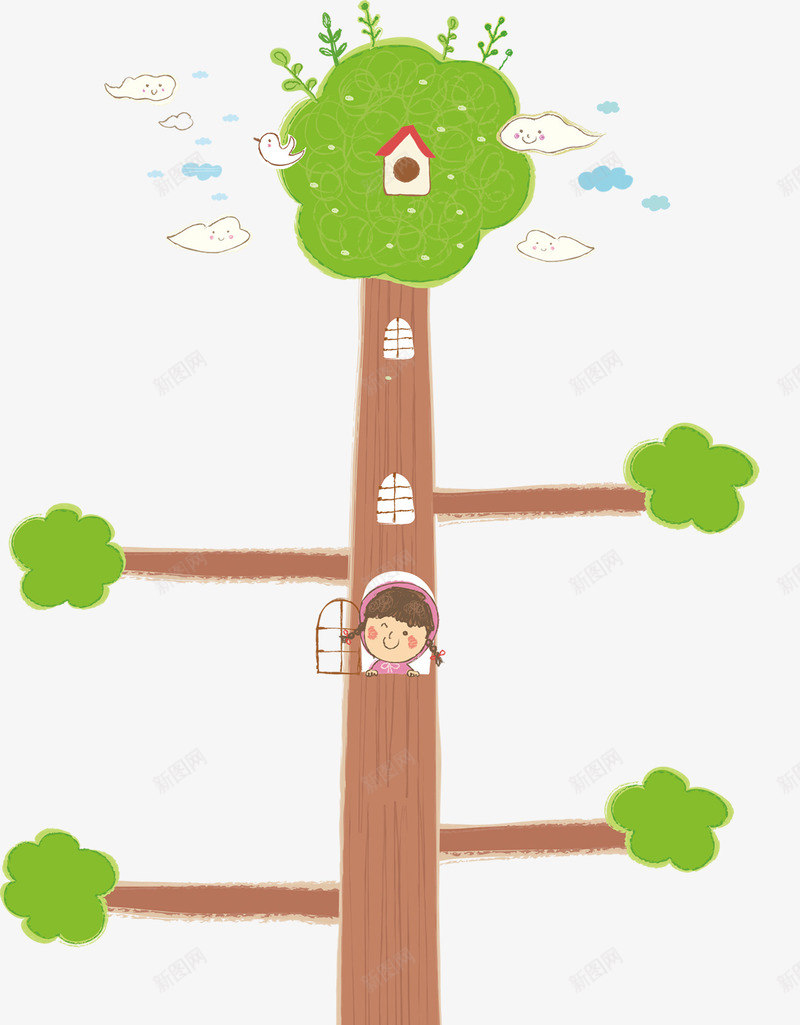 树屋png免抠素材_新图网 https://ixintu.com 儿童 卡通 卡通树屋 大树 幼儿 手绘 树 树屋 窗子 童趣 门窗