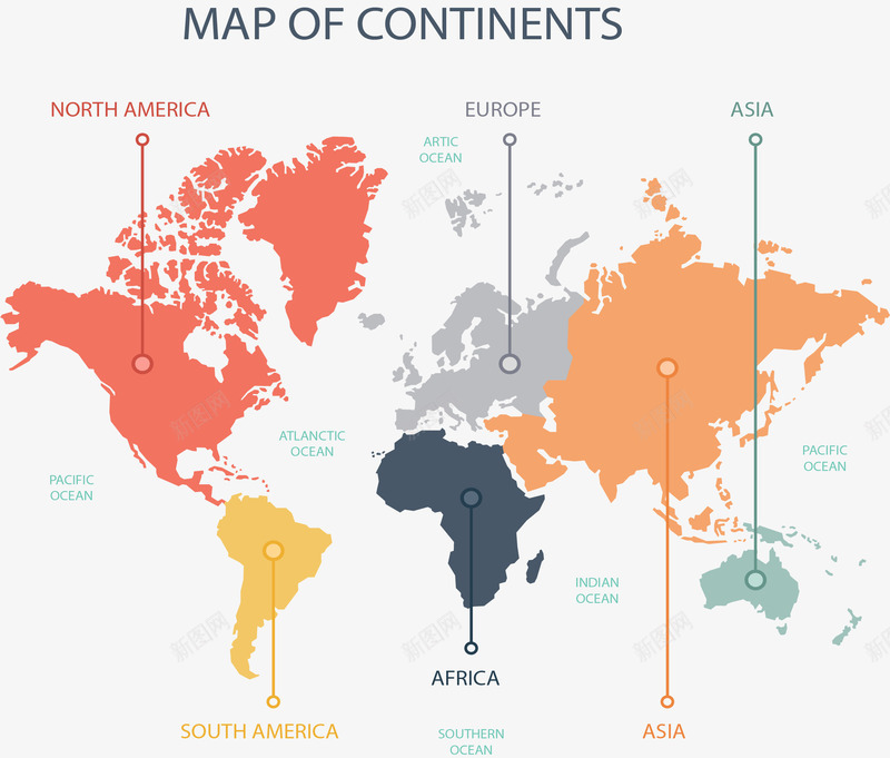 世界地图png免抠素材_新图网 https://ixintu.com 世界地图 地图图表 彩色地图 洲际板块 矢量素材