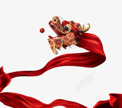 节日绸缎红色帘子传统醒狮图案高清图片