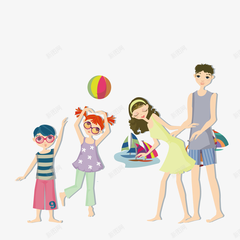 在沙滩上度假的一家人png免抠素材_新图网 https://ixintu.com 度假 沙滩 海边