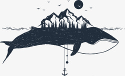 INS风格叶子鲸鱼黑白花臂图案矢量图图标高清图片