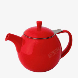 完美线条陶瓷茶壶红色陶瓷茶壶高清图片