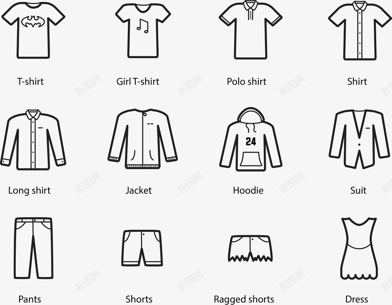 时尚线描衣物图标png_新图网 https://ixintu.com 图标 时尚 服装 标志 标识 线描 衣服 衣物图标