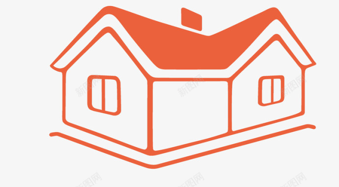 手绘桔红色房子别墅图标图标