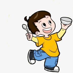 小孩勺子站着拿着碗的小孩高清图片