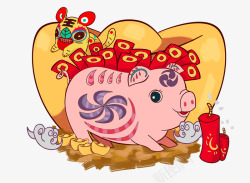 红包里的小猪招财进宝插画猪高清图片